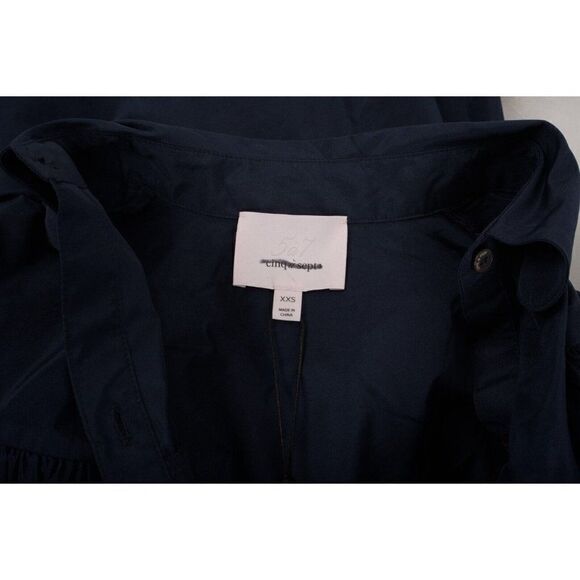 Cinq a Sept Womans Marcelle Ruffled Blouse Shirt XXS Navy Blue Taffeta NWT - Picture 7 of 7